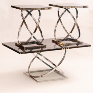 Luxury Chrome Glass Coffee Table Set – 3-piece with tempered glass and chrome base