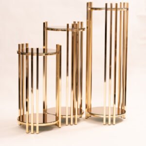 Modern Gold Pedestal Stand Set – 3-piece decorative display stands for home decor