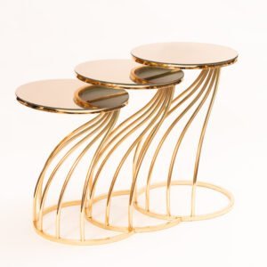 Golden Nesting Table Set with mirrored top and gold metal frame – 3-piece modern design