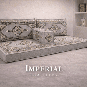 Arabic Majlis floor seating in grey pattern with traditional geometric design – Imperial Homegoods Auckland