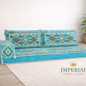 Arabic Majlis Floor Seating Auckland teal geometric pattern